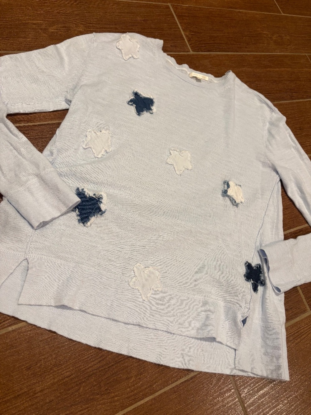 Lisa Todd womens blue and white star sweater lightweight size small
